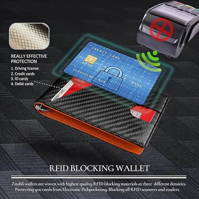 Carbon Fiber Rfid Men Wallets Bi-fold Vallet Billfold