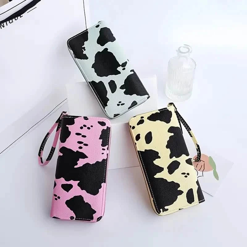 Women's Cute Versatile Faux Leather Cow Print Long Wallet